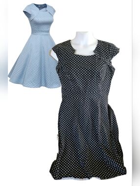 Homraine 2X Black Polka Dot Retro Pin-Up Rockabilly 50's Dress Stretch AL-2104